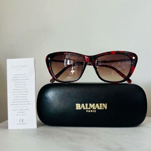BALMAIN 56mm Modified Cat Eye Sunglasses, Polarized, Designer, Red Tortoise, NWT - Picture 2 of 16